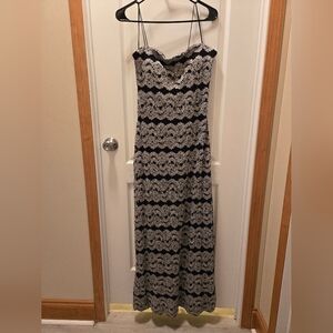 Boutique Dress 14 Black/silver Stretch Sequin Beaded Full Length